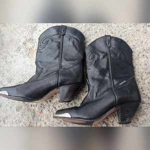 Capezio Black Leather Western Heeled Boots with Silver Trim